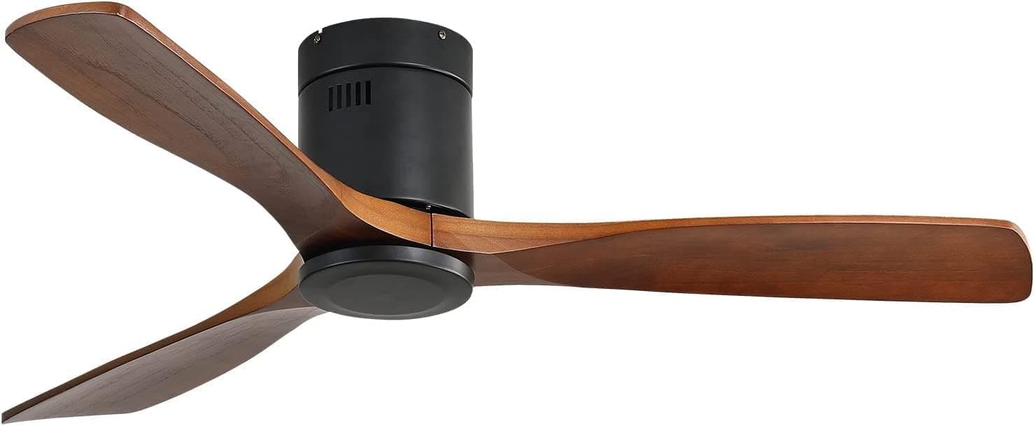 52 in. Ceiling Fan with Remote, Low Profile Flush Mount Ceiling Fans without Lights, 3 Walnut Wood Quiet Reversible DC Ceiling Fan with Timer-1-ErisView
