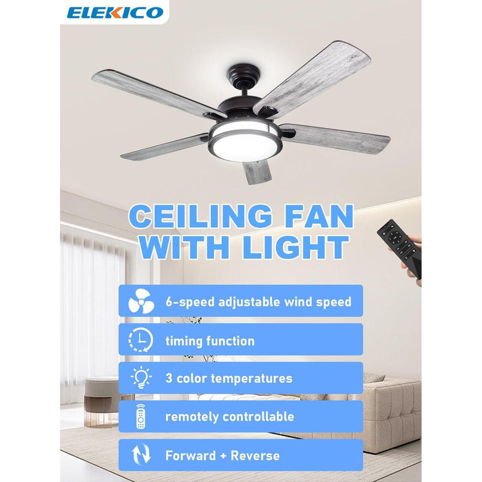52 in. Ceiling Fans Fandelier with Lights for Bedroom Living Room Kitchen, Remote Control Fan, Modern Wood Outdoor Flush Mount Ceiling Fan-2-ErisView