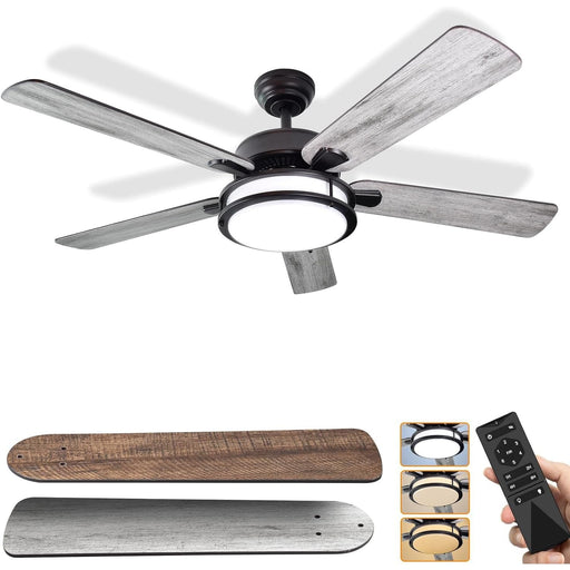 52 in. Ceiling Fans Fandelier with Lights for Bedroom Living Room Kitchen, Remote Control Fan, Modern Wood Outdoor Flush Mount Ceiling Fan-1-ErisView