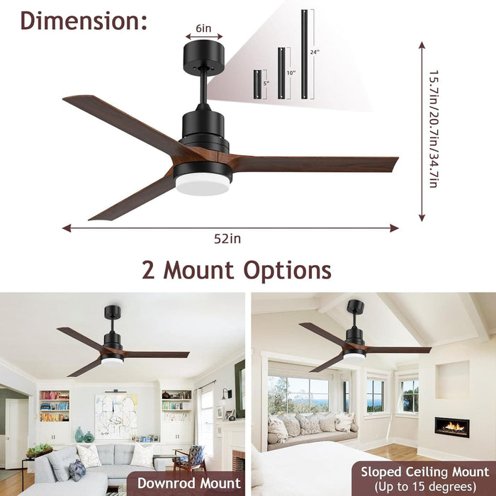 52 in. Ceiling Fans with Lights and Remote, Black Ceiling Fan with Remote, Outdoor Ceiling Fans with Light, Farmhouse Patio-13-ErisView