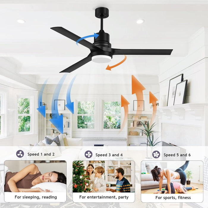 52 in. Ceiling Fans with Lights and Remote, Black Ceiling Fan with Remote, Outdoor Ceiling Fans with Light, Farmhouse Patio-2-ErisView