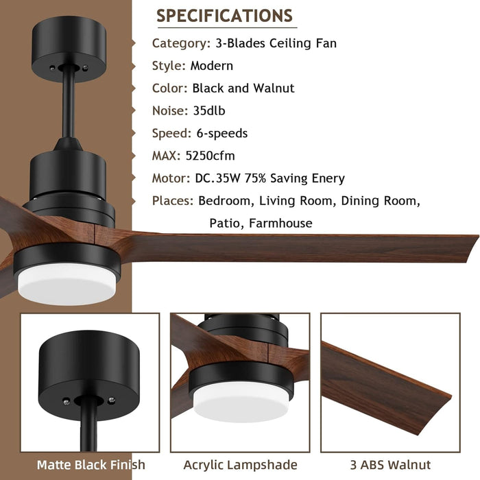 52 in. Ceiling Fans with Lights and Remote, Black Ceiling Fan with Remote, Outdoor Ceiling Fans with Light, Farmhouse Patio-34-ErisView