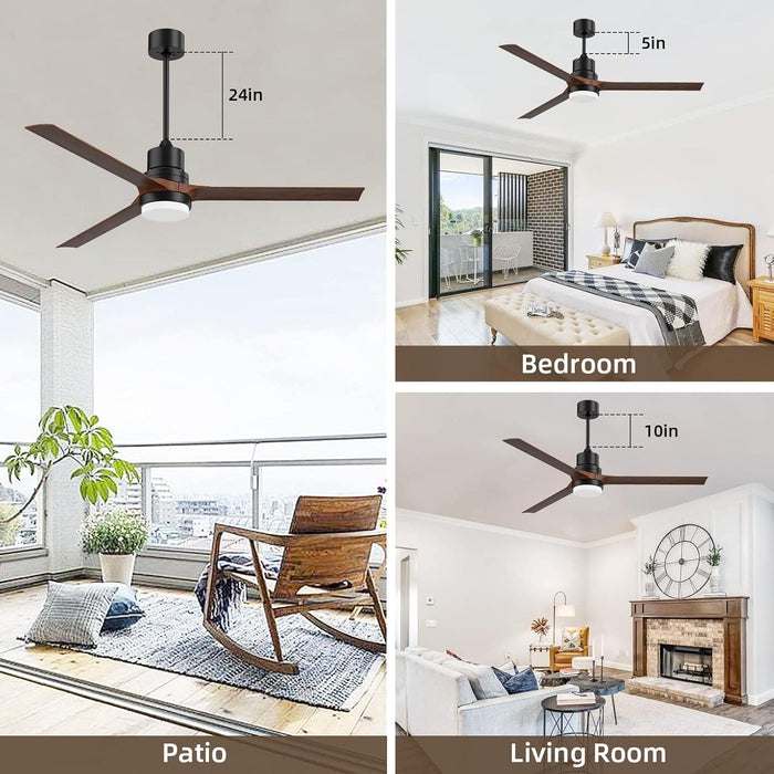 52 in. Ceiling Fans with Lights and Remote, Black Ceiling Fan with Remote, Outdoor Ceiling Fans with Light, Farmhouse Patio-35-ErisView