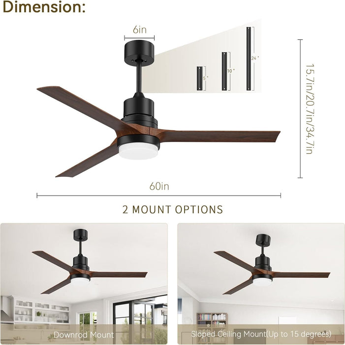 52 in. Ceiling Fans with Lights and Remote, Black Ceiling Fan with Remote, Outdoor Ceiling Fans with Light, Farmhouse Patio-42-ErisView