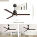 52 in. Ceiling Fans with Lights and Remote, Black Ceiling Fan with Remote, Outdoor Ceiling Fans with Light, Farmhouse Patio-42-ErisView