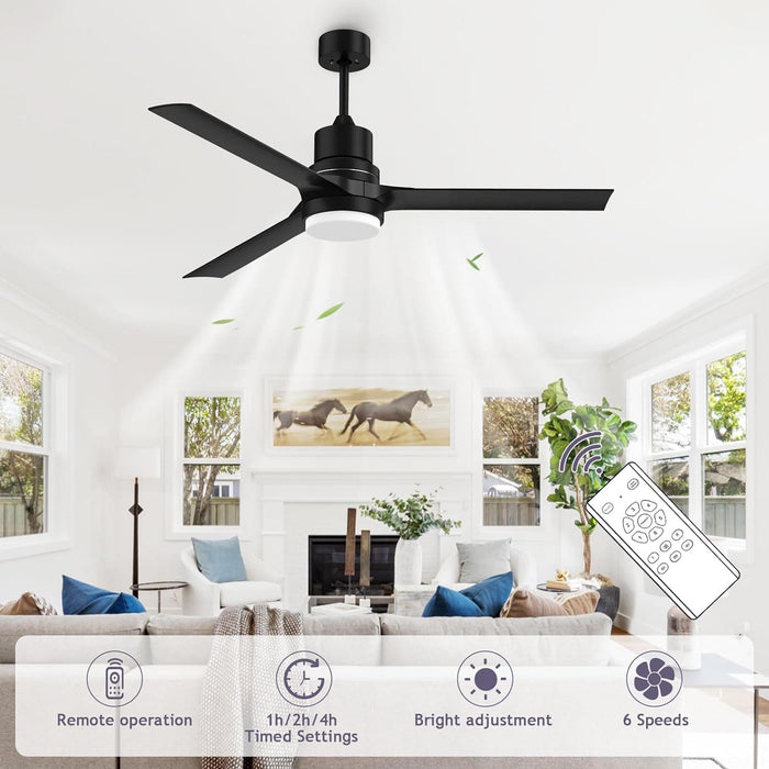52 in. Ceiling Fans with Lights and Remote, Black Ceiling Fan with Remote, Outdoor Ceiling Fans with Light, Farmhouse Patio-4-ErisView