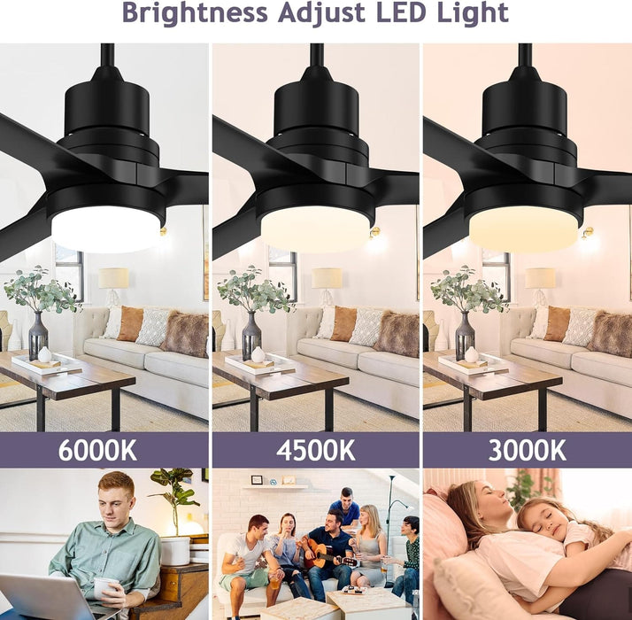 52 in. Ceiling Fans with Lights and Remote, Black Ceiling Fan with Remote, Outdoor Ceiling Fans with Light, Farmhouse Patio-5-ErisView