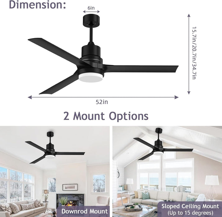 52 in. Ceiling Fans with Lights and Remote, Black Ceiling Fan with Remote, Outdoor Ceiling Fans with Light, Farmhouse Patio-6-ErisView