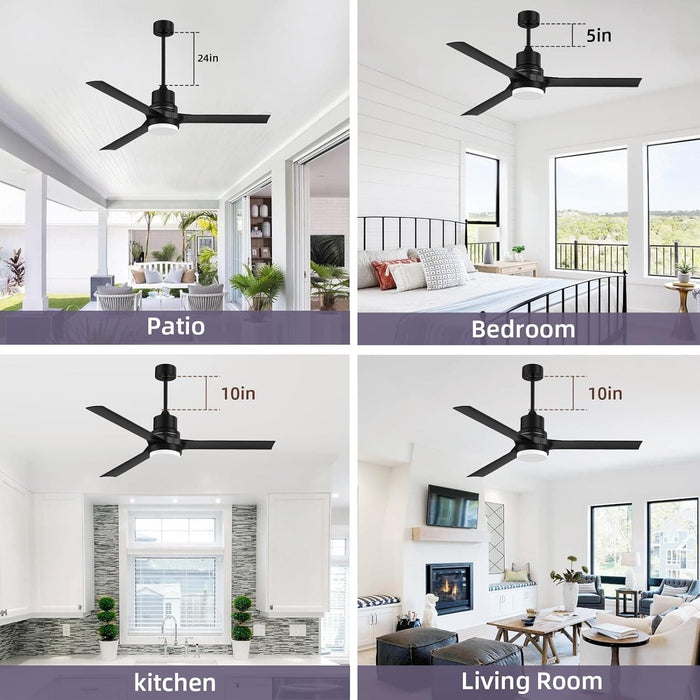 52 in. Ceiling Fans with Lights and Remote, Black Ceiling Fan with Remote, Outdoor Ceiling Fans with Light, Farmhouse Patio-7-ErisView