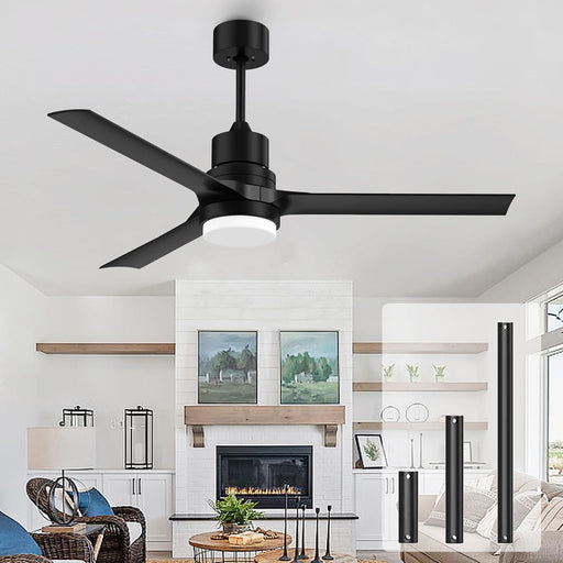 52 in. Ceiling Fans with Lights and Remote, Black Ceiling Fan with Remote, Outdoor Ceiling Fans with Light, Farmhouse Patio-1-ErisView