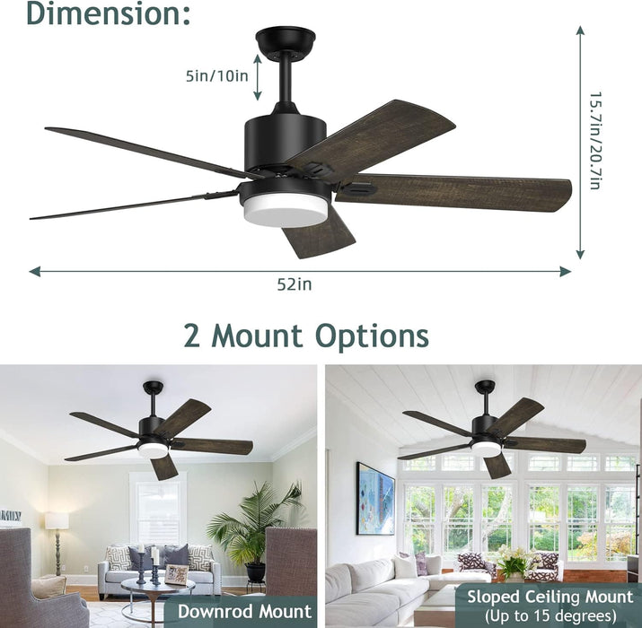 52 in. Ceiling Fans with Lights and Remote, Black Outdoor Fan with Light for Bedroom Patio, Farmhouse Ceiling Fan with Light-5-ErisView