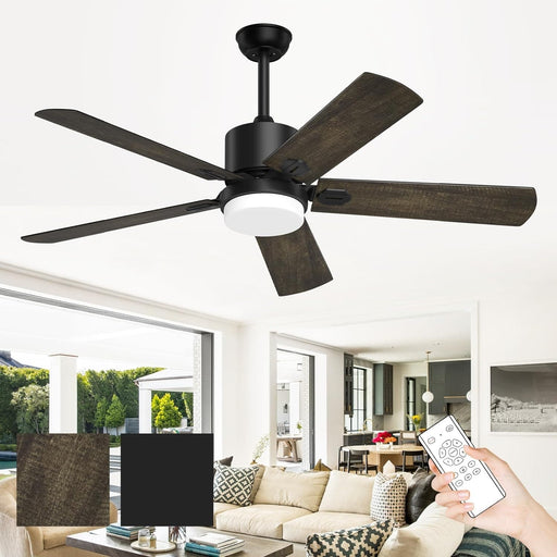 52 in. Ceiling Fans with Lights and Remote, Black Outdoor Fan with Light for Bedroom Patio, Farmhouse Ceiling Fan with Light-1-ErisView