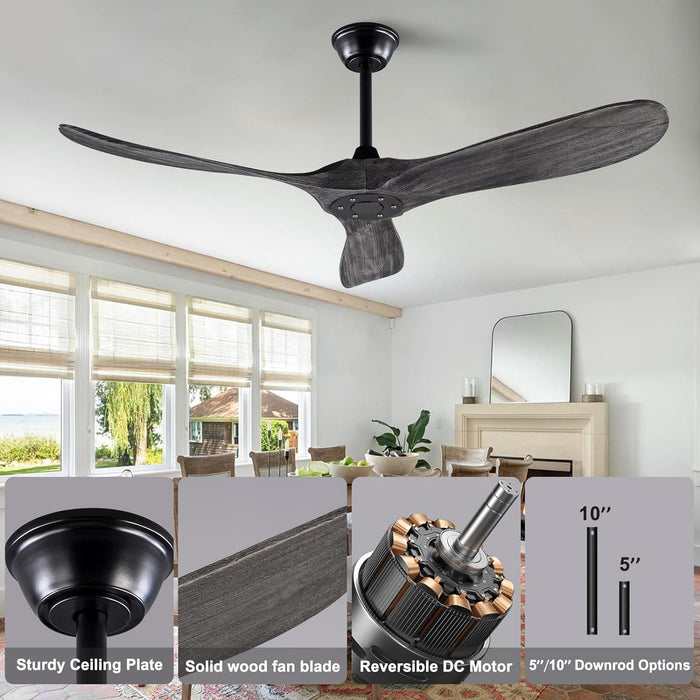 52 in. Ceiling Fans without Lights, Indoor Outdoor Reversible Modern Ceiling Fan with Remote Control, Exterior Ceiling Fans-11-ErisView
