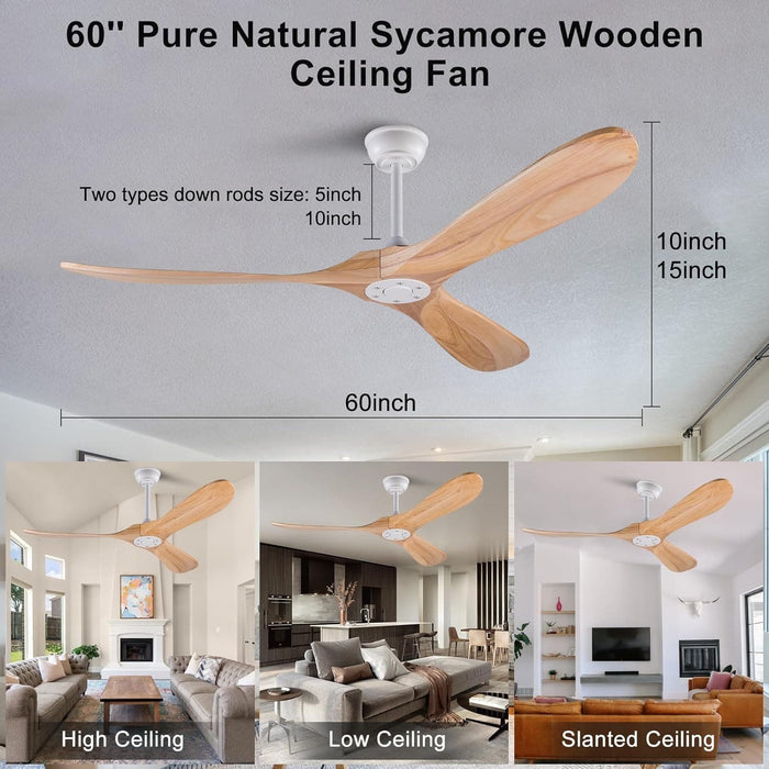 52 in. Ceiling Fans without Lights, Indoor Outdoor Reversible Modern Ceiling Fan with Remote Control, Exterior Ceiling Fans-26-ErisView