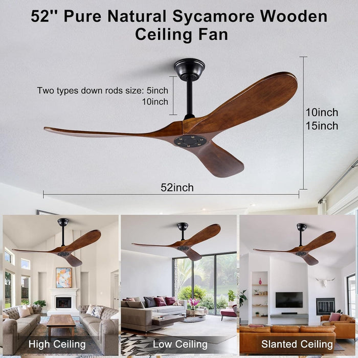 52 in. Ceiling Fans without Lights, Indoor Outdoor Reversible Modern Ceiling Fan with Remote Control, Exterior Ceiling Fans-2-ErisView