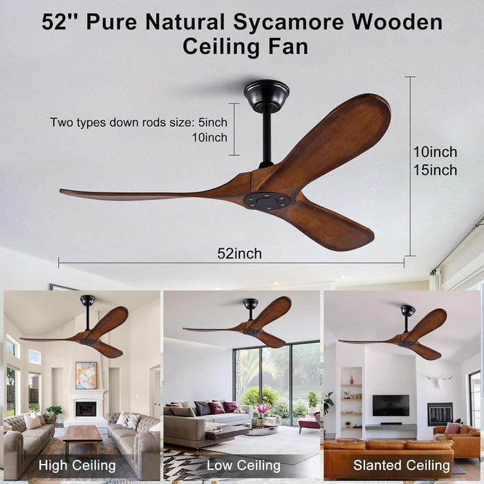 52 in. Ceiling Fans without Lights, Indoor Outdoor Reversible Modern Ceiling Fan with Remote Control, Exterior Ceiling Fans-32-ErisView