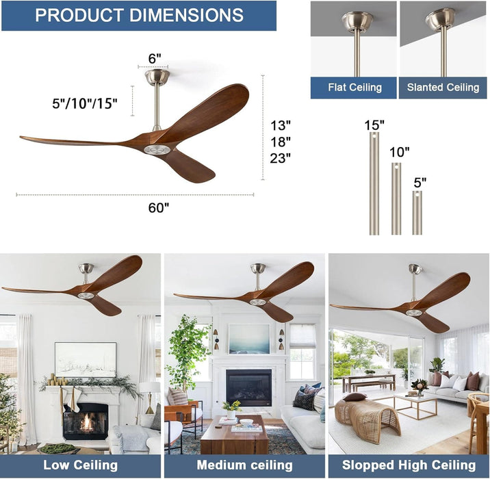52 in. Ceiling Fans without Lights for Living Room Bedroom, Propeller Ceiling Fan with Remote Control for Outdoor Patio, Porch Fans -10-ErisView