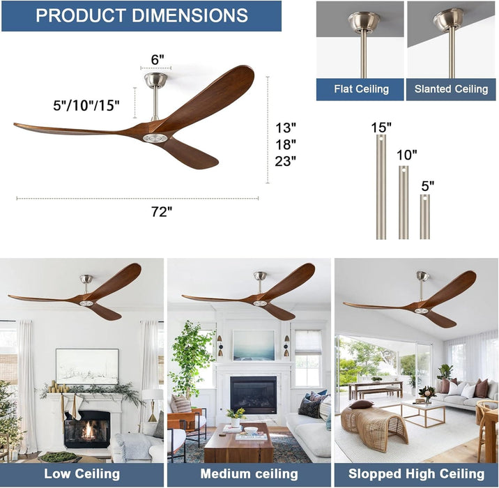 52 in. Ceiling Fans without Lights for Living Room Bedroom, Propeller Ceiling Fan with Remote Control for Outdoor Patio, Porch Fans -15-ErisView