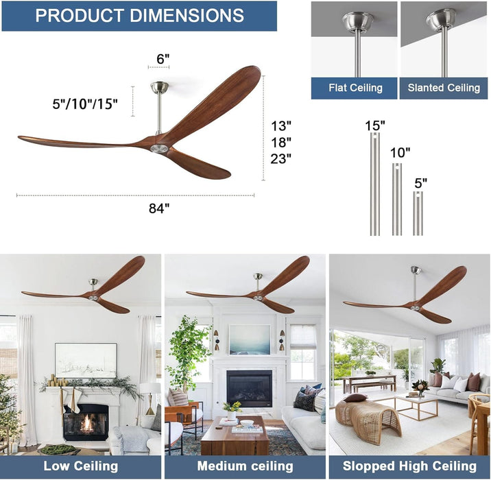 52 in. Ceiling Fans without Lights for Living Room Bedroom, Propeller Ceiling Fan with Remote Control for Outdoor Patio, Porch Fans -24-ErisView