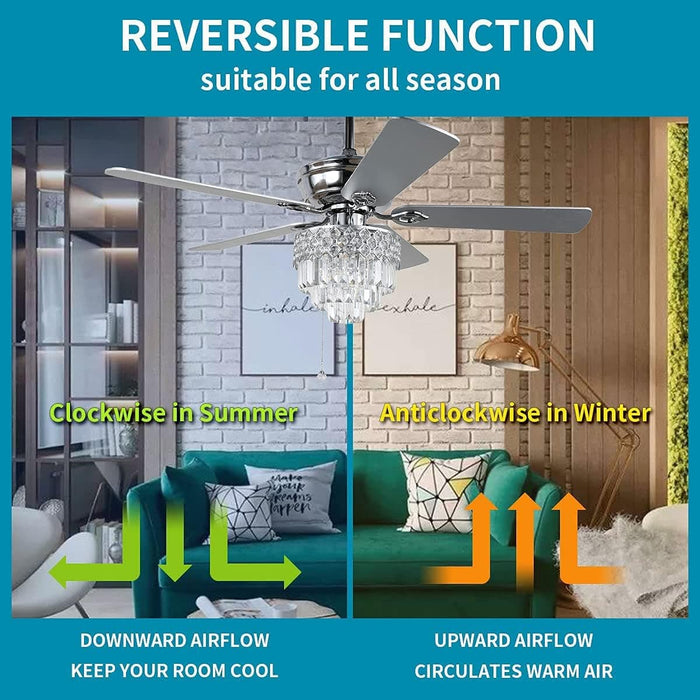 52 in. Chrome Crystal Ceiling Fan with Lights and Remote, Modern Quiet Chandelier Fanderlier Ceiling Fans for Living Room Dining Room Bedroom-4-ErisView