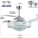 52 in. Chrome Dimmable Chandelier Ceiling Fan with Lights, Retractable Crystal Ceiling Fan Chandelier with Remote Control for Bedroom Living Room -9-ErisView