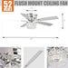 52 in. Chrome Remote Control Ceiling Fan and Light, Flush Mount Ceiling Fan with Light, Low Profile Crystal Chandelier Ceiling Fan for Bedroom-6-ErisView