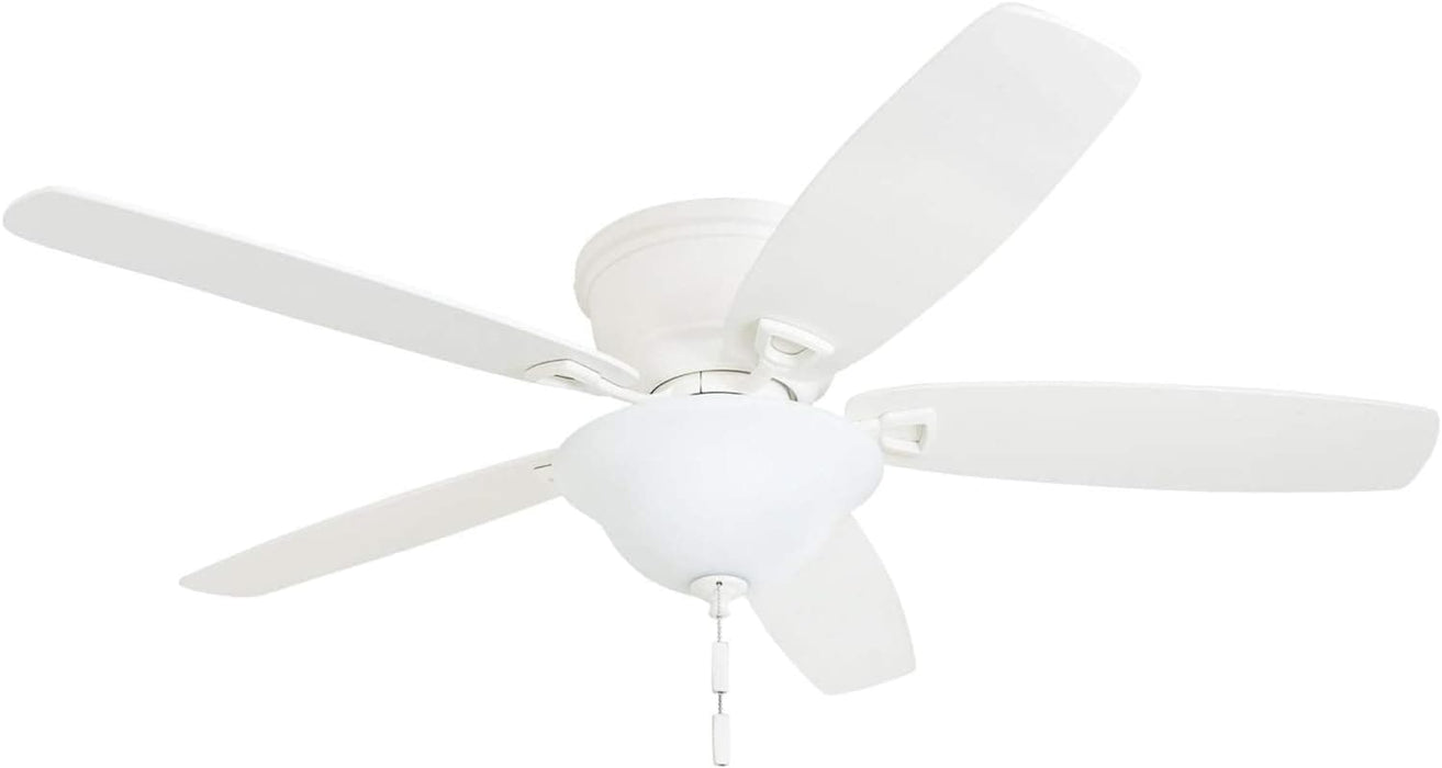 52 in. Classic Flush Mount Indoor LED Ceiling Fan with Light, Pull Chain, Quick-2-Hang, Fast Ceiling Fan Summer Winter, Brushed Nickel Ceiling Fan-15-ErisView