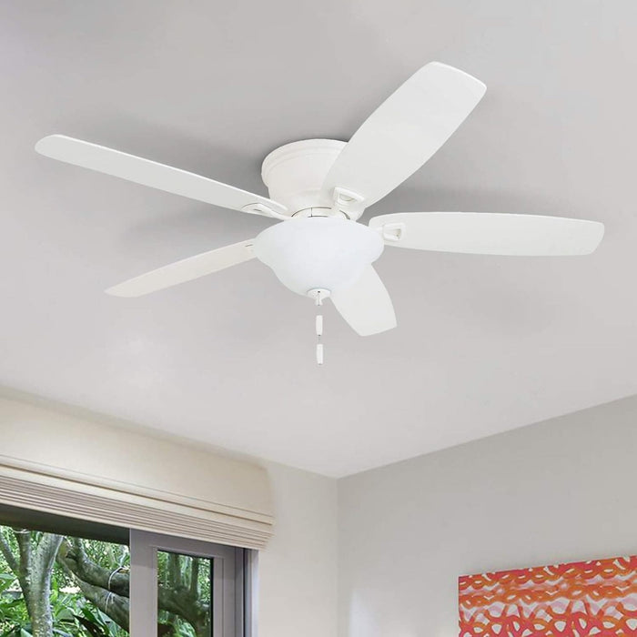 52 in. Classic Flush Mount Indoor LED Ceiling Fan with Light, Pull Chain, Quick-2-Hang, Fast Ceiling Fan Summer Winter, Brushed Nickel Ceiling Fan-17-ErisView