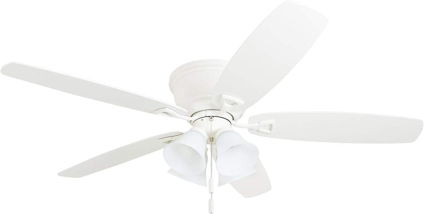 52 in. Classic Flush Mount Indoor LED Ceiling Fan with Light, Pull Chain, Quick-2-Hang, Fast Ceiling Fan Summer Winter, Brushed Nickel Ceiling Fan-27-ErisView