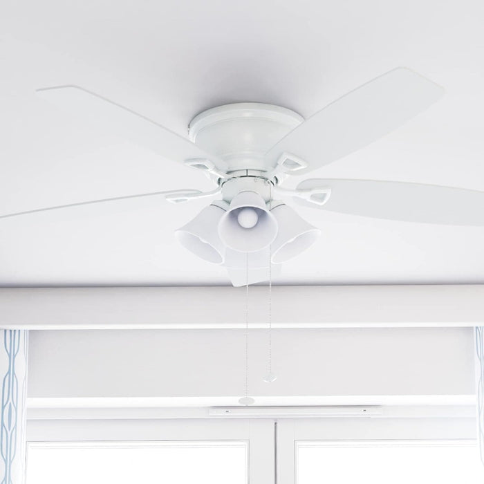 52 in. Classic Flush Mount Indoor LED Ceiling Fan with Light, Pull Chain, Quick-2-Hang, Fast Ceiling Fan Summer Winter, Brushed Nickel Ceiling Fan-30-ErisView
