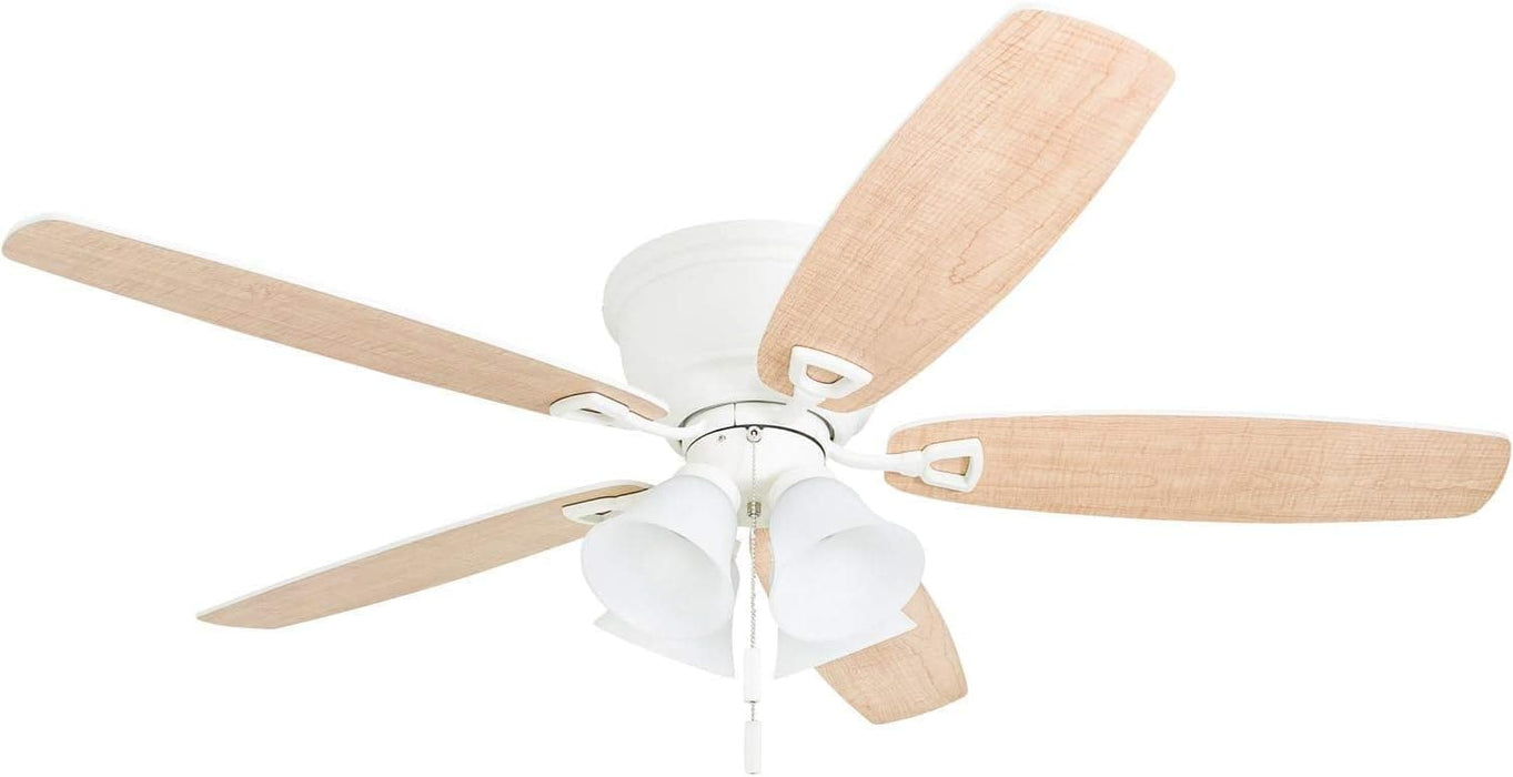 52 in. Classic Flush Mount Indoor LED Ceiling Fan with Light, Pull Chain, Quick-2-Hang, Fast Ceiling Fan Summer Winter, Brushed Nickel Ceiling Fan-35-ErisView