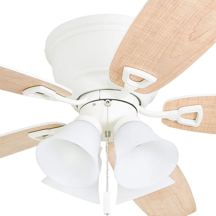 52 in. Classic Flush Mount Indoor LED Ceiling Fan with Light, Pull Chain, Quick-2-Hang, Fast Ceiling Fan Summer Winter, Brushed Nickel Ceiling Fan-36-ErisView