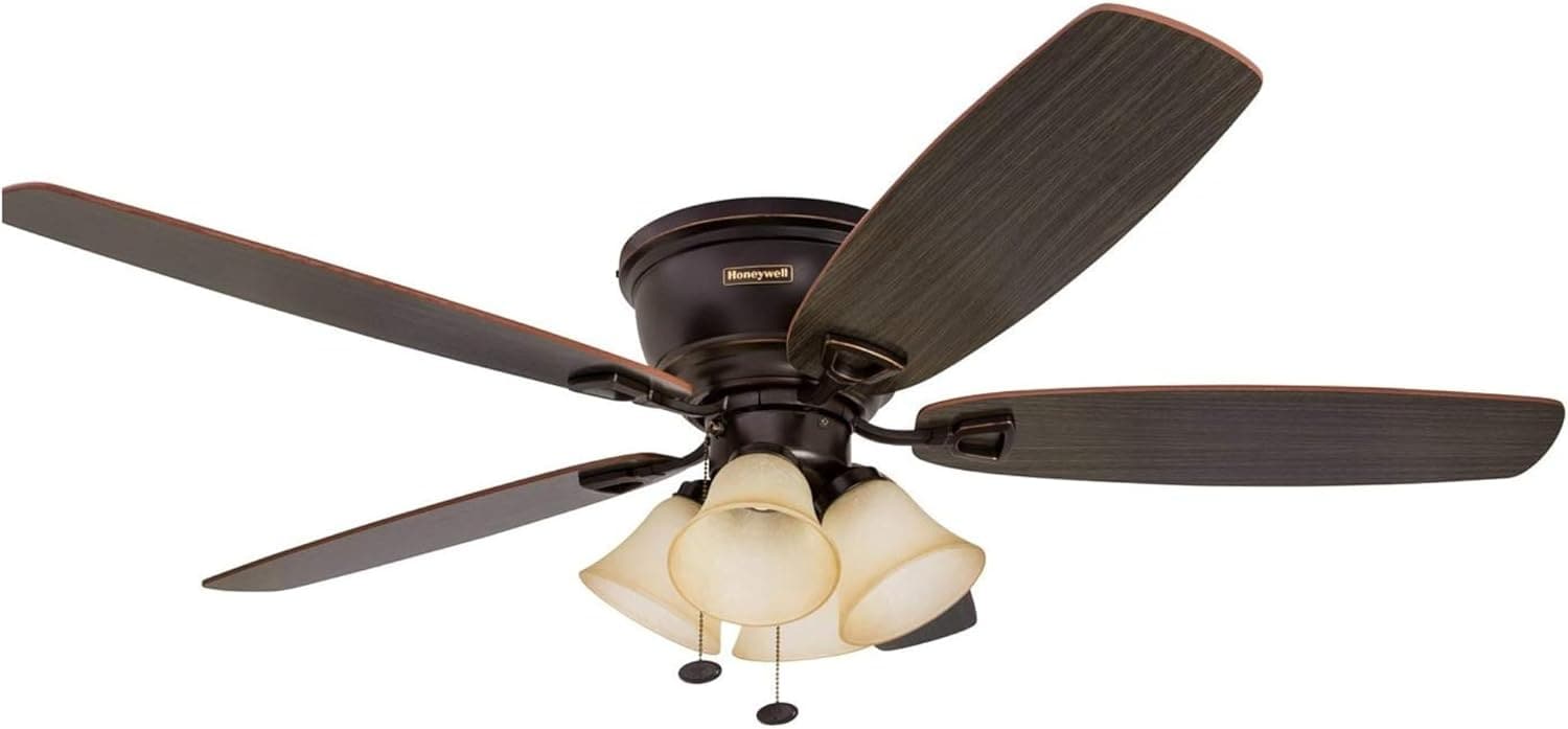 52 in. Classic Flush Mount Indoor LED Ceiling Fan with Light, Pull Chain, Quick-2-Hang, Fast Ceiling Fan Summer Winter, Brushed Nickel Ceiling Fan-39-ErisView