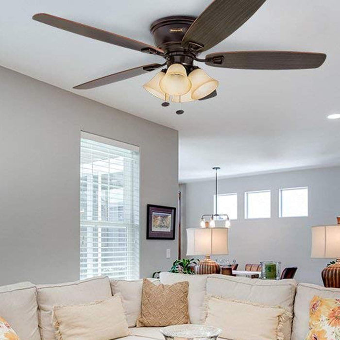 52 in. Classic Flush Mount Indoor LED Ceiling Fan with Light, Pull Chain, Quick-2-Hang, Fast Ceiling Fan Summer Winter, Brushed Nickel Ceiling Fan-41-ErisView