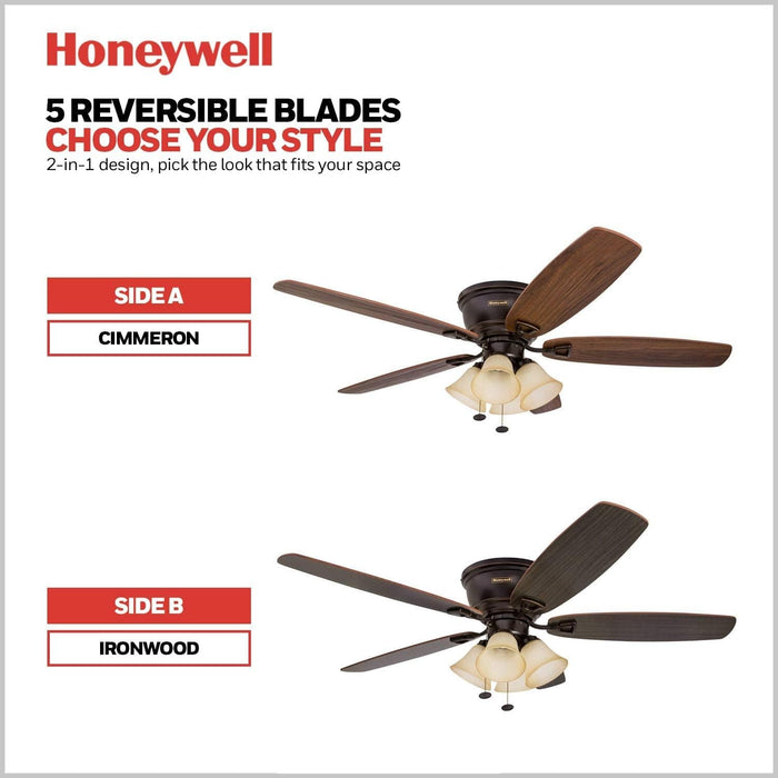 52 in. Classic Flush Mount Indoor LED Ceiling Fan with Light, Pull Chain, Quick-2-Hang, Fast Ceiling Fan Summer Winter, Brushed Nickel Ceiling Fan-42-ErisView
