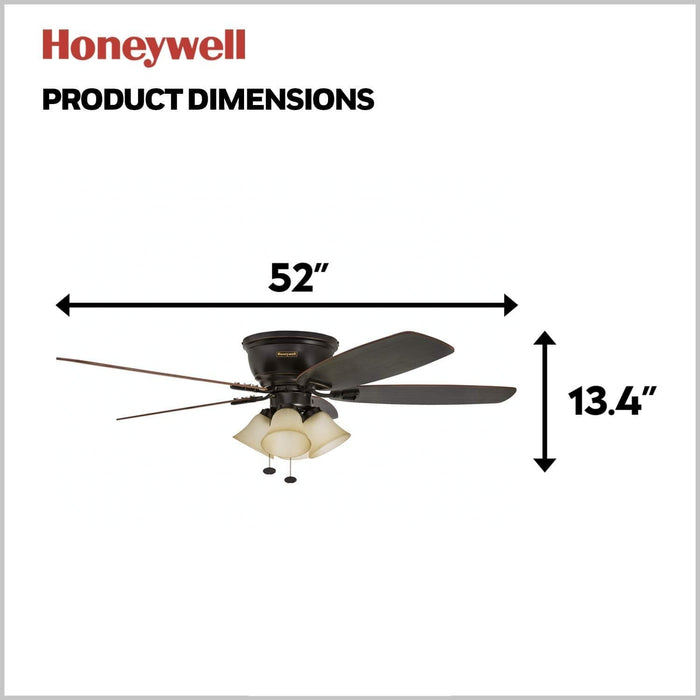 52 in. Classic Flush Mount Indoor LED Ceiling Fan with Light, Pull Chain, Quick-2-Hang, Fast Ceiling Fan Summer Winter, Brushed Nickel Ceiling Fan-45-ErisView
