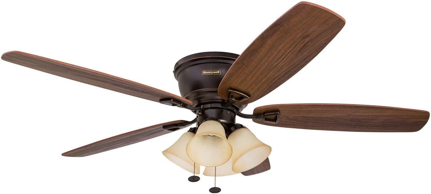 52 in. Classic Flush Mount Indoor LED Ceiling Fan with Light, Pull Chain, Quick-2-Hang, Fast Ceiling Fan Summer Winter, Brushed Nickel Ceiling Fan-46-ErisView