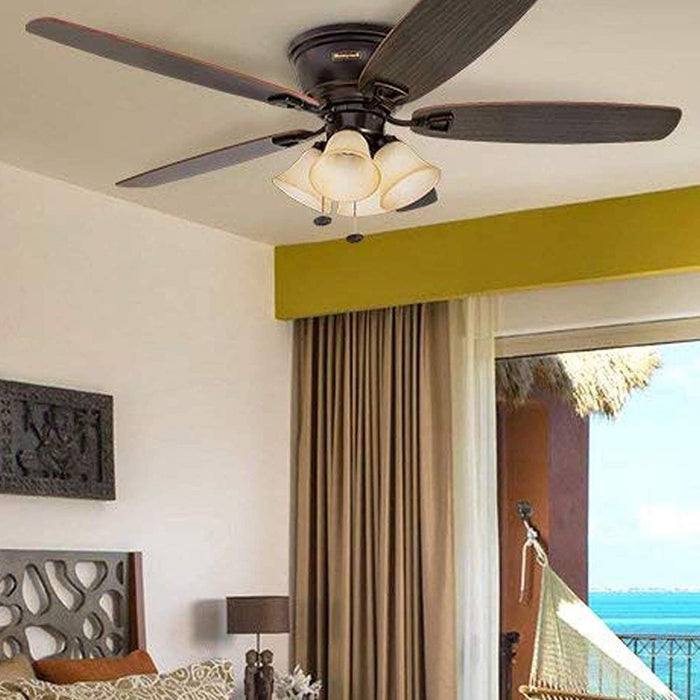 52 in. Classic Flush Mount Indoor LED Ceiling Fan with Light, Pull Chain, Quick-2-Hang, Fast Ceiling Fan Summer Winter, Brushed Nickel Ceiling Fan-47-ErisView