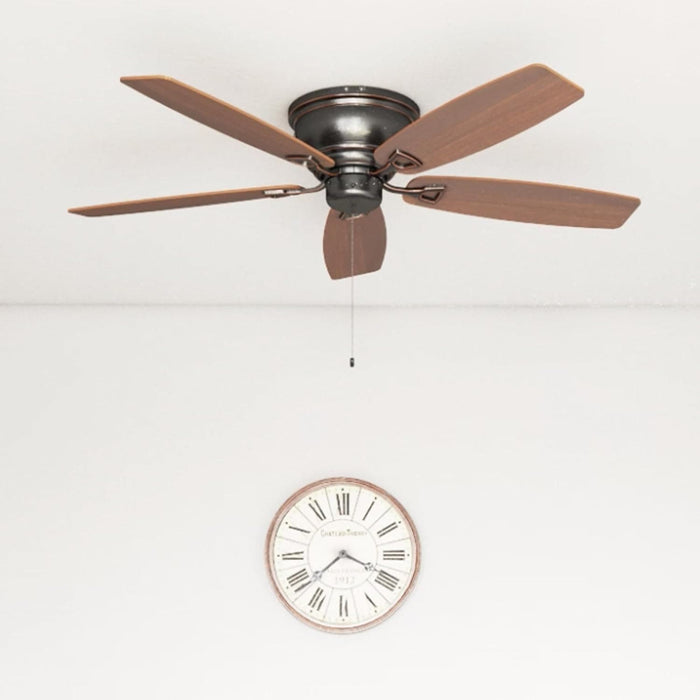 52 in. Classic Flush Mount Indoor LED Ceiling Fan with Light, Pull Chain, Quick-2-Hang, Fast Ceiling Fan Summer Winter, Brushed Nickel Ceiling Fan-53-ErisView