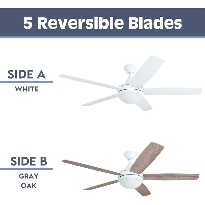 52 in. Contemporary Ceiling Fan with Light, Farmhouse Remote Control Recessed Ceiling Fan Light Fixture, 5 Blades White Grey Oak Ceiling Fan-3-ErisView