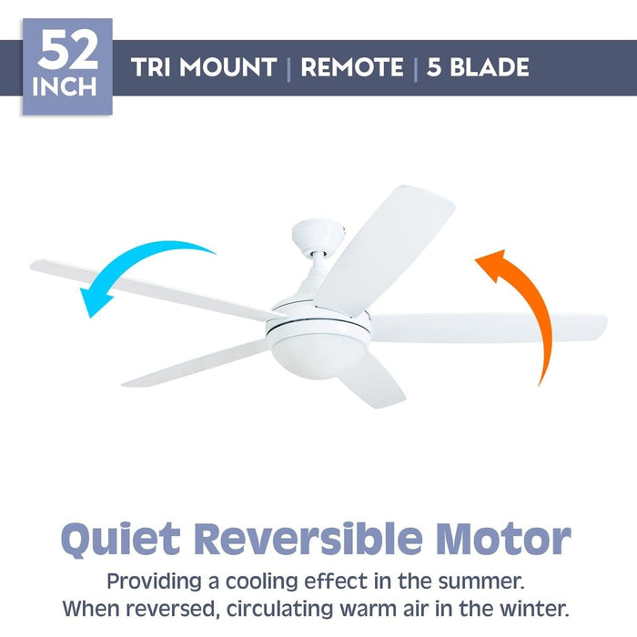 52 in. Contemporary Ceiling Fan with Light, Farmhouse Remote Control Recessed Ceiling Fan Light Fixture, 5 Blades White Grey Oak Ceiling Fan-4-ErisView