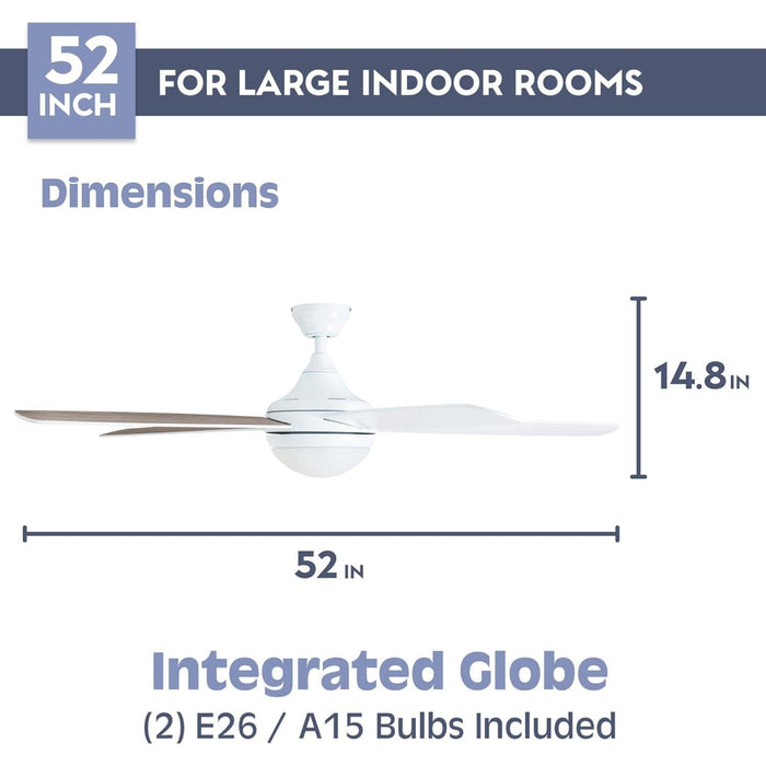 52 in. Contemporary Ceiling Fan with Light, Farmhouse Remote Control Recessed Ceiling Fan Light Fixture, 5 Blades White Grey Oak Ceiling Fan-5-ErisView