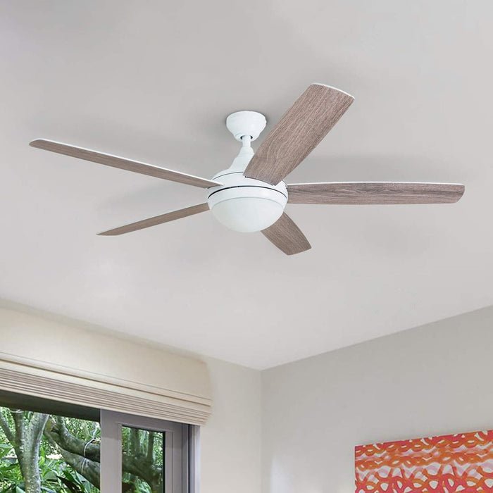 52 in. Contemporary Ceiling Fan with Light, Farmhouse Remote Control Recessed Ceiling Fan Light Fixture, 5 Blades White Grey Oak Ceiling Fan-9-ErisView