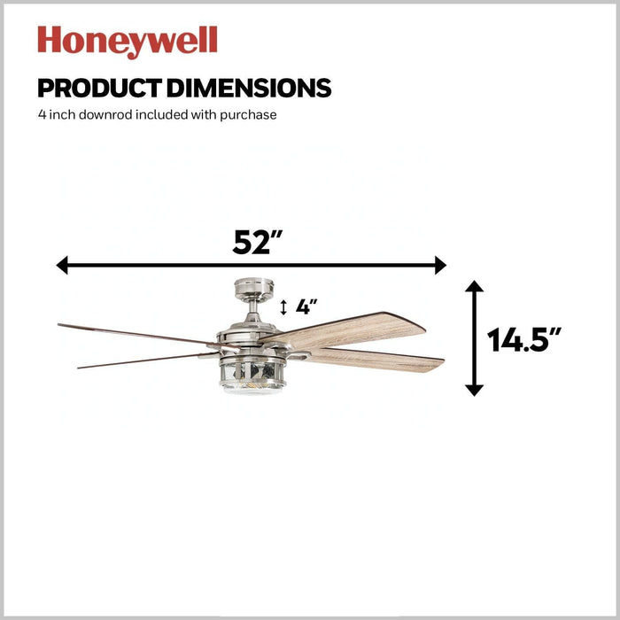 52 in. Contemporary Ceiling Fan with Light, Indoor Ceiling Fan and Light Remote Control, Reversible Ceiling Fan, Brushed Nickel Ceiling Fan-6-ErisView