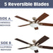 52 in. Contemporary Ceiling Fan with Light, Indoor Ceiling Fan and Light Remote Control, Reversible Ceiling Fan Winter Summer, Brushed Nickel Ceiling Fan-3-ErisView