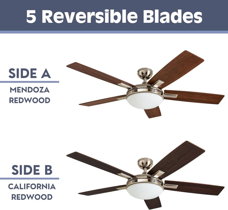 52 in. Contemporary Ceiling Fan with Light, Indoor Ceiling Fan and Light Remote Control, Reversible Ceiling Fan Winter Summer, Brushed Nickel Ceiling Fan-3-ErisView