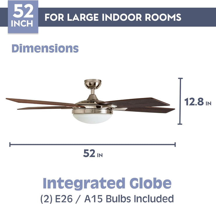 52 in. Contemporary Ceiling Fan with Light, Indoor Ceiling Fan and Light Remote Control, Reversible Ceiling Fan Winter Summer, Brushed Nickel Ceiling Fan-5-ErisView