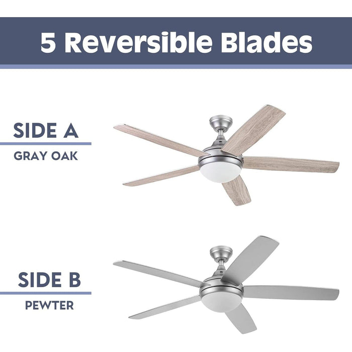 52 in. Contemporary Ceiling Fan with Light Indoor Ceiling Fan and Light Remote Control, Reversible Fan in Winter Summer, Pewter-3-ErisView