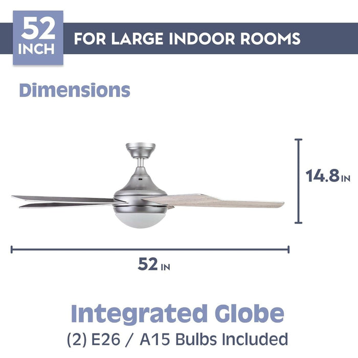 52 in. Contemporary Ceiling Fan with Light Indoor Ceiling Fan and Light Remote Control, Reversible Fan in Winter Summer, Pewter-5-ErisView