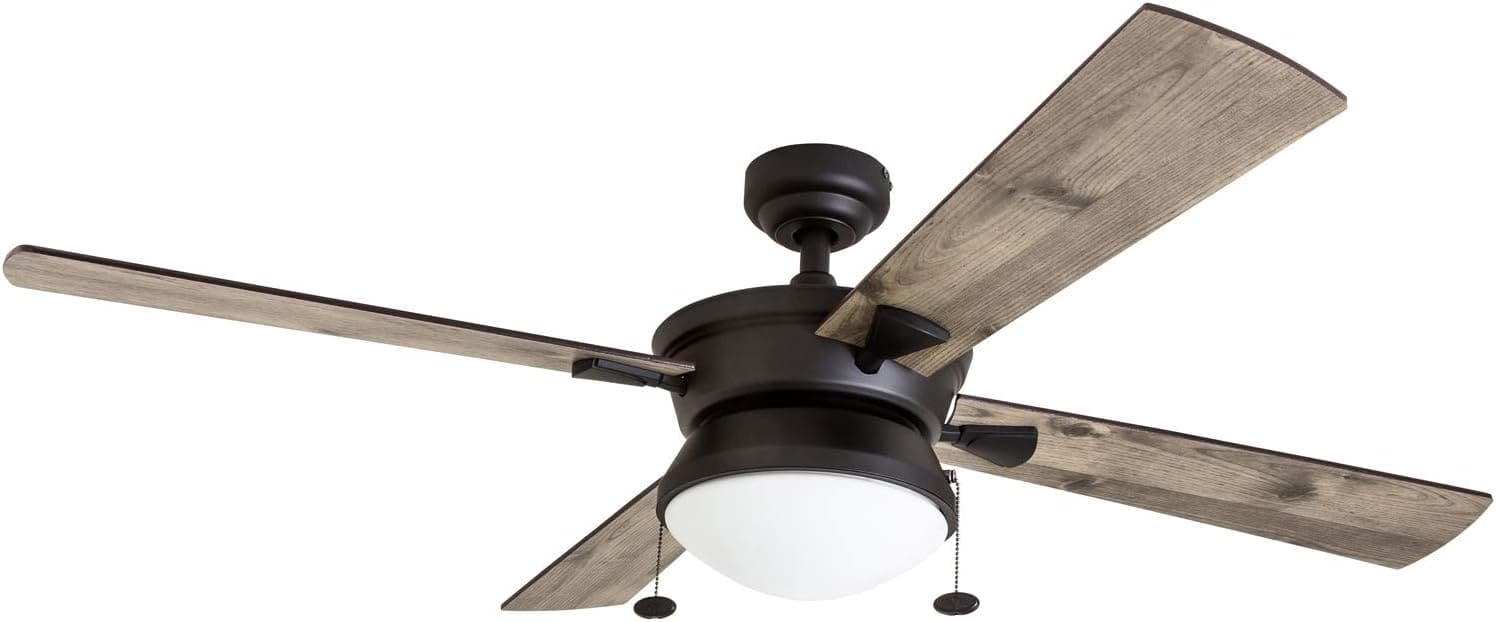 52 in. Contemporary Ceiling Fan with Light, Indoor Outdoor Ceiling Fan with Pull Chain, Reversible Fan for Summer Winter, Matte Black Outdoor Fan-12-ErisView